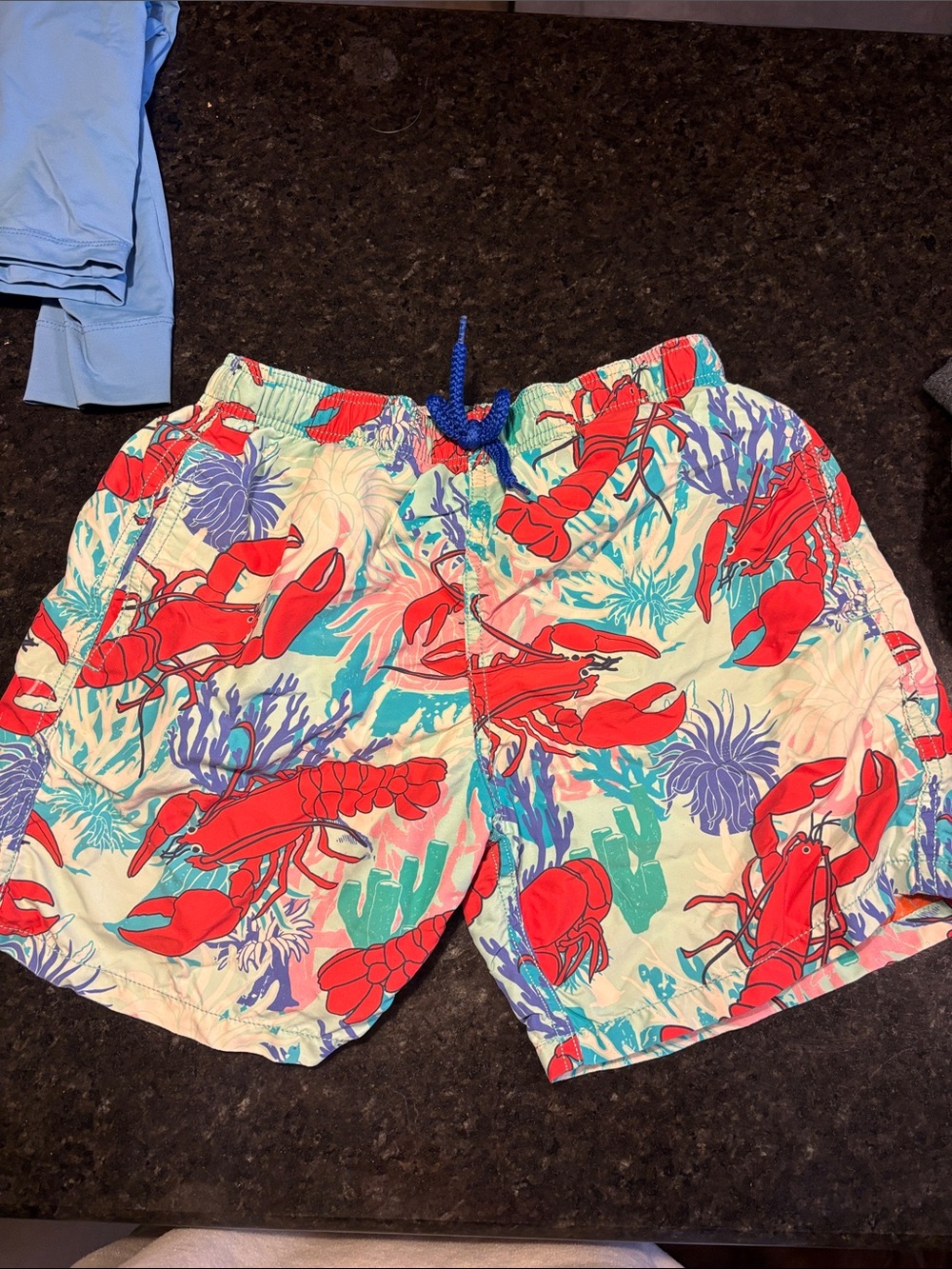 Vilebrequin Red Lobster Print Swim Shorts on Cream & Aqua